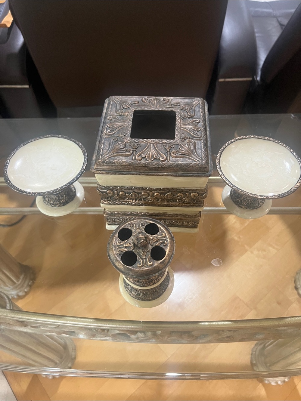 Decorative Bathroom set Cream and Antique Gold Accent Set - Brand